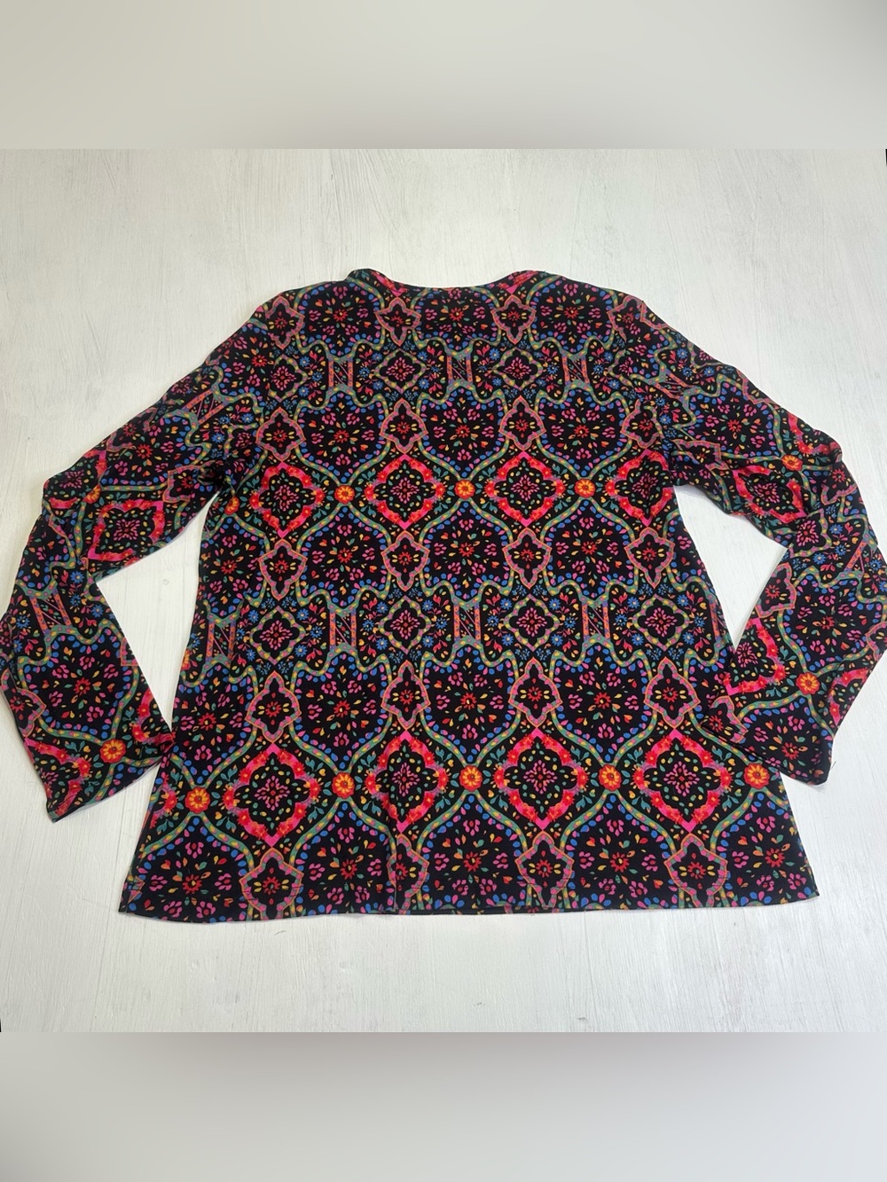 Croft & Barrow XL Classic Tee Boho Floral Geometric Print Long Sleeve Colorful - Picture 3 of 8